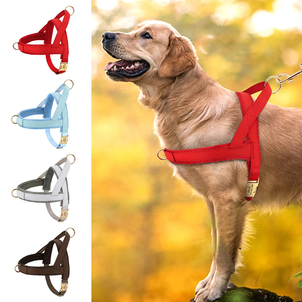 Custom Leather Dog Harness - Personalized No Pull Vest S-XL