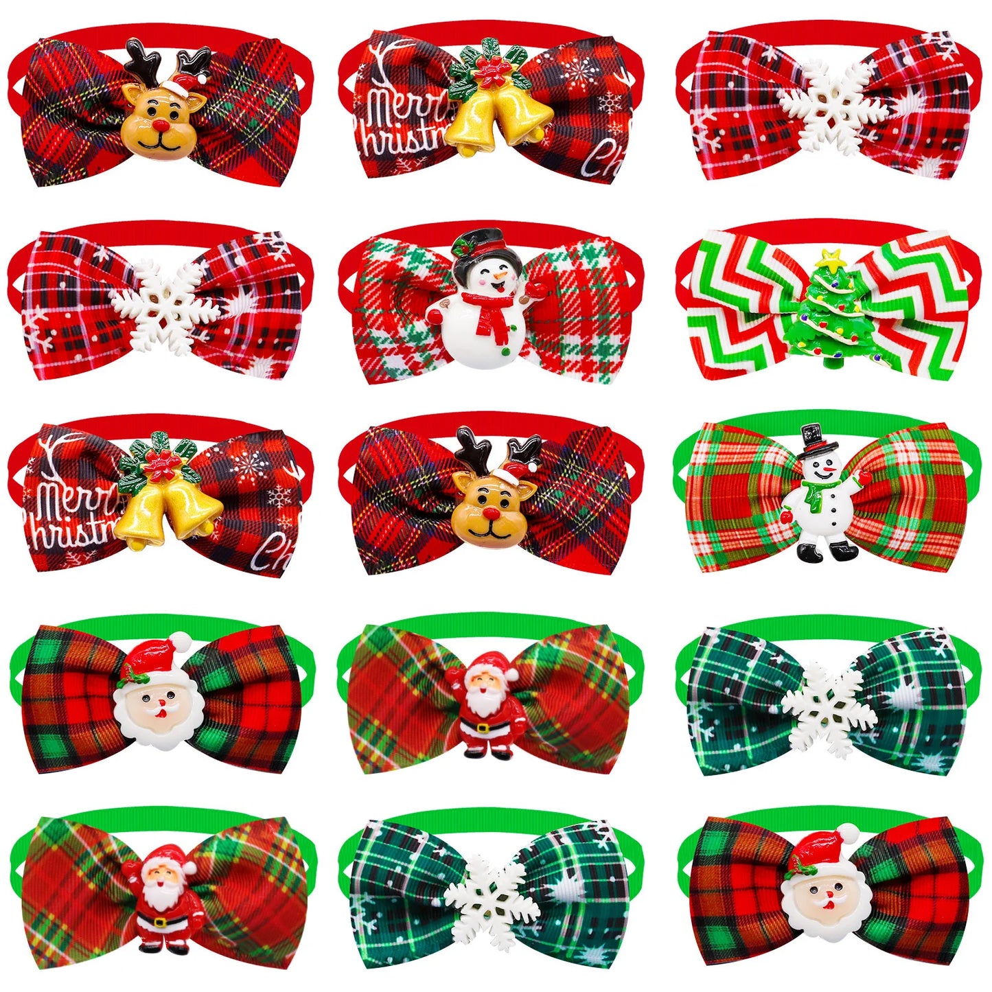 Christmas Dog Bowties Set - 30 Festive Plaid Bow Ties for Dogs