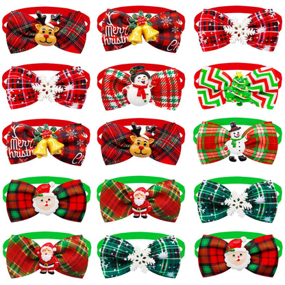 Christmas Dog Bowties Set - 30 Festive Plaid Bow Ties for Dogs