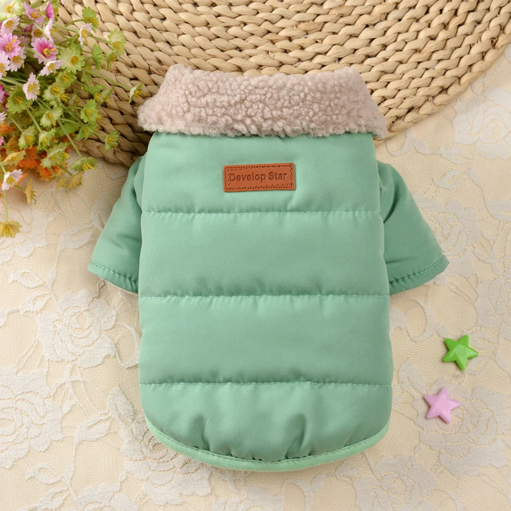 Warm Winter Dog Jacket with Fur Collar - Thick Outdoor Coat Green