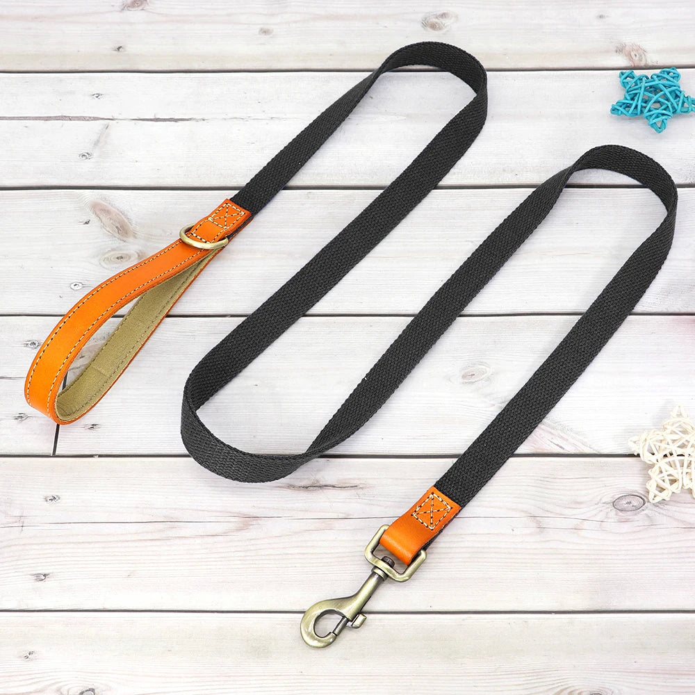 Custom Dog Collar Leash Set Personalized Pet ID Nylon Leather Black leash
