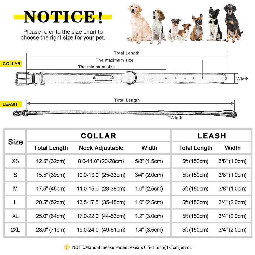 Personalized Leather Dog Collar & Leash Set with Free Engraving
