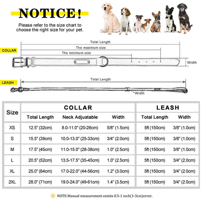 Personalized Leather Dog Collar & Leash Set with Free Engraving