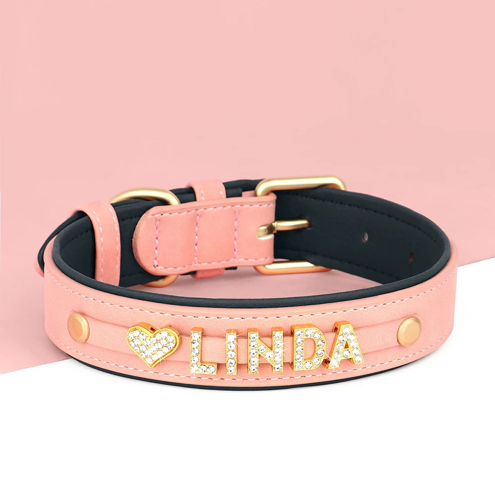 Personalized Soft Dog Collar with Free Rhinestone Charm Pink
