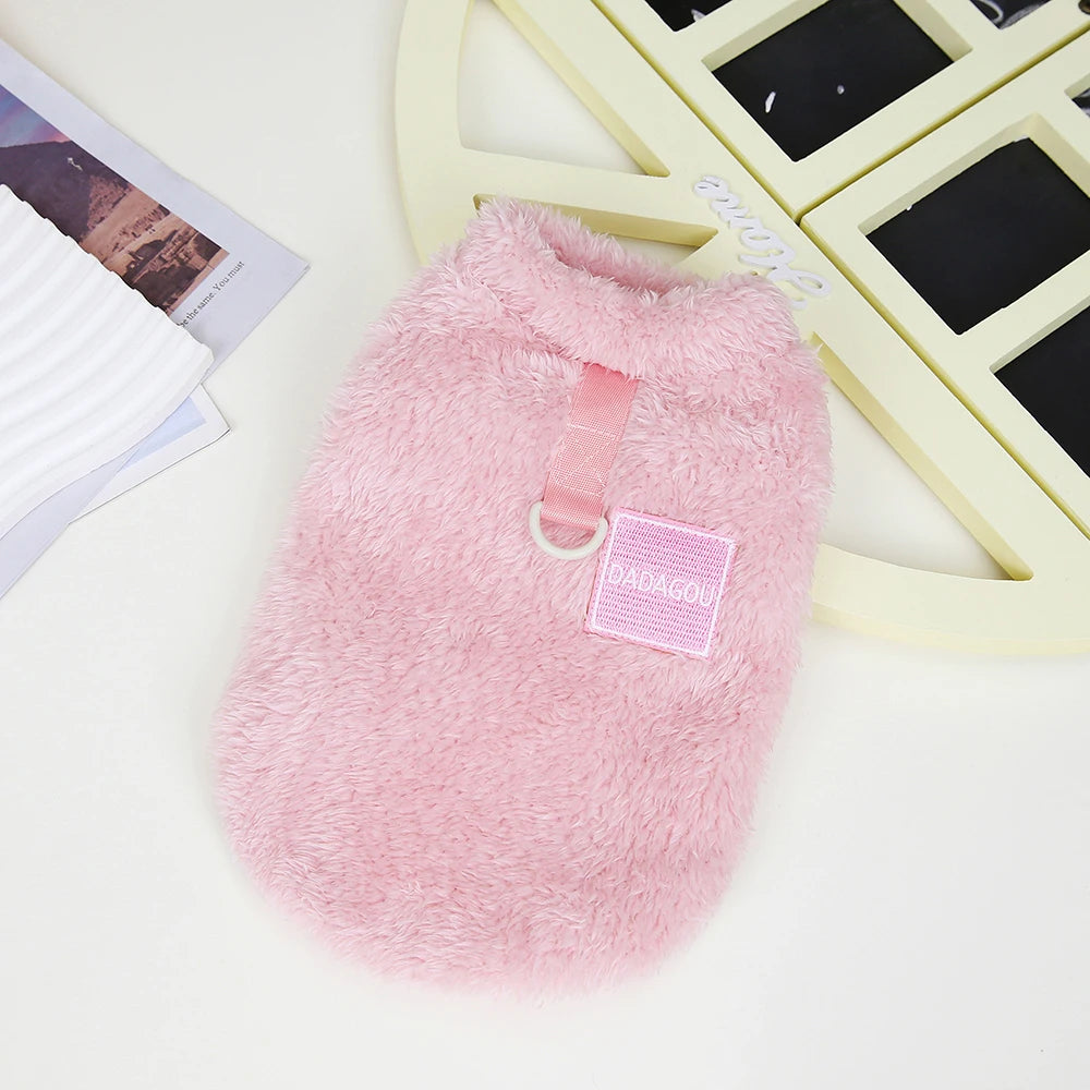 Soft Plush Dog Clothes T-Shirt Small Medium Dogs Cats - Warm Outfit Pink