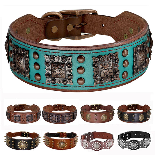 2 Inch Wide Spiked Leather Dog Collar for Large Dogs