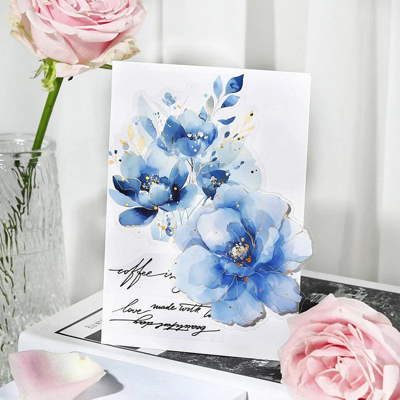 Bronzing Flower Stickers 10 Pcs - Transparent PET Scrapbook Journaling Supply