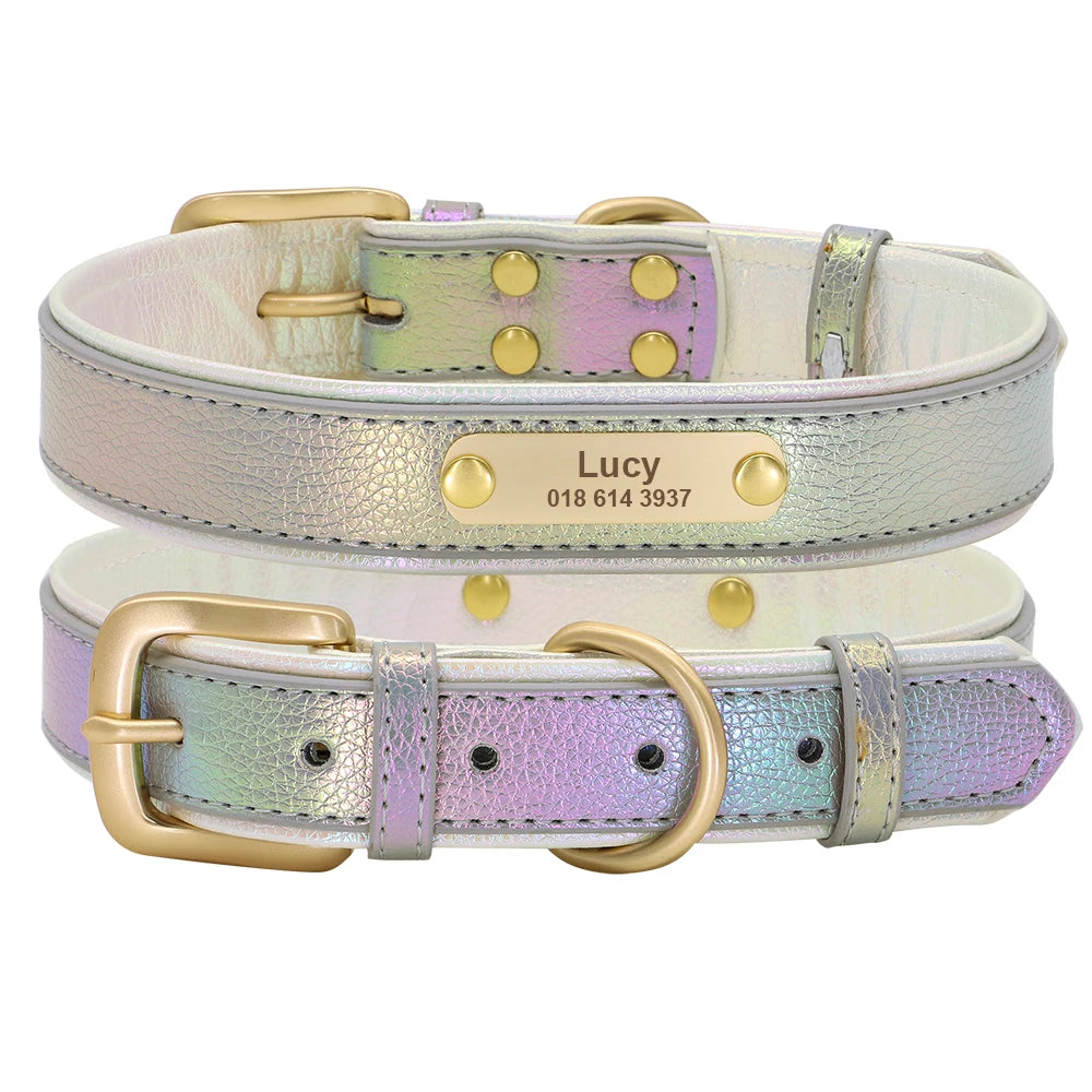 Custom Pet Collar with Personalized Name Tag - Adjustable Leather Gray