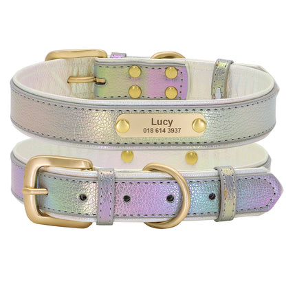 Custom Pet Collar with Personalized Name Tag - Adjustable Leather Gray