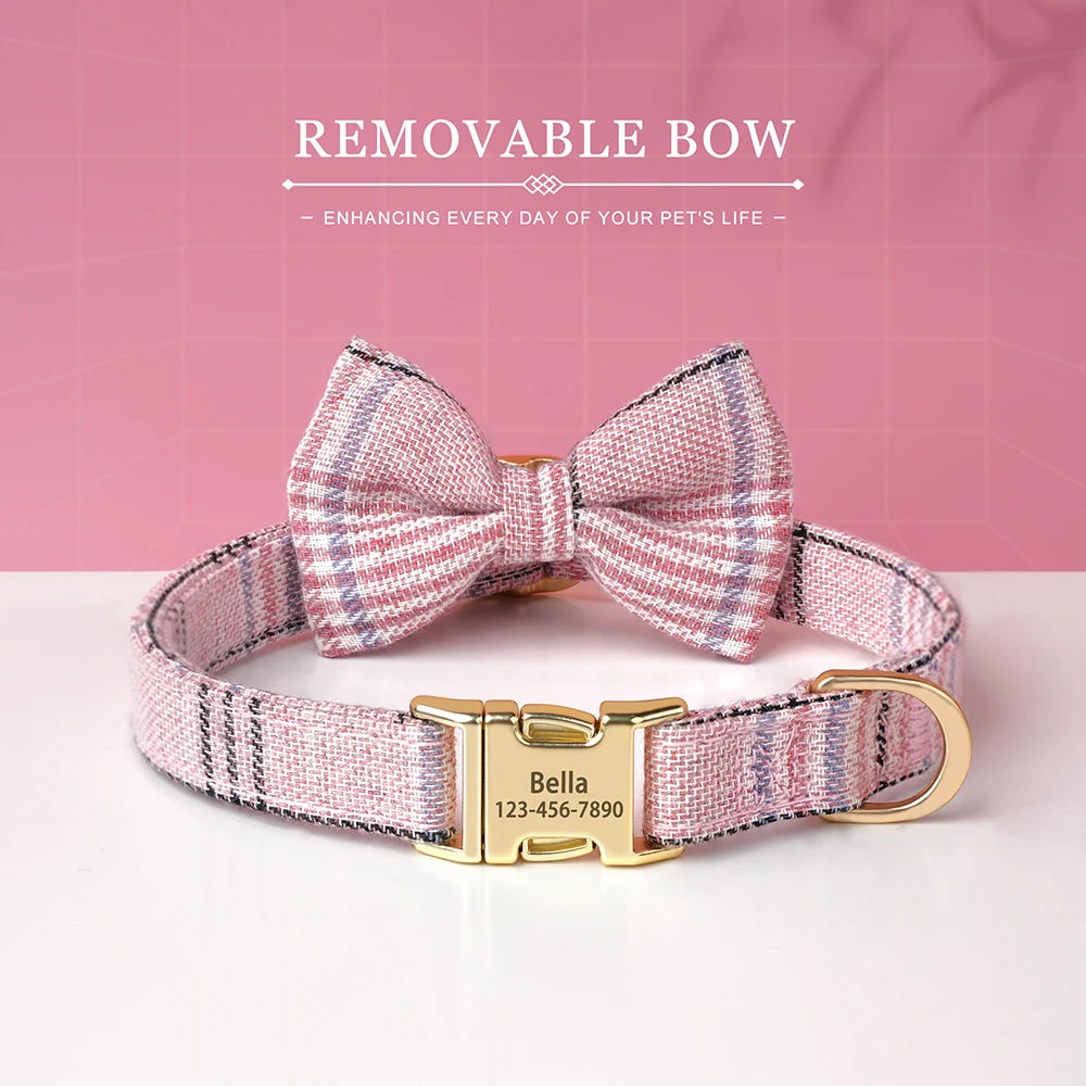 Custom Dog Collar Bowknot Engraved Pet ID Nylon Small Medium