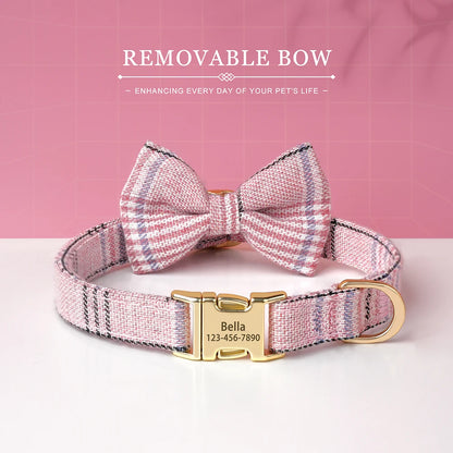 Custom Dog Collar Bowknot Engraved Pet ID Nylon Small Medium