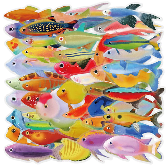 50PCS Fish Stickers - Waterproof Transparent Decals for Laptop