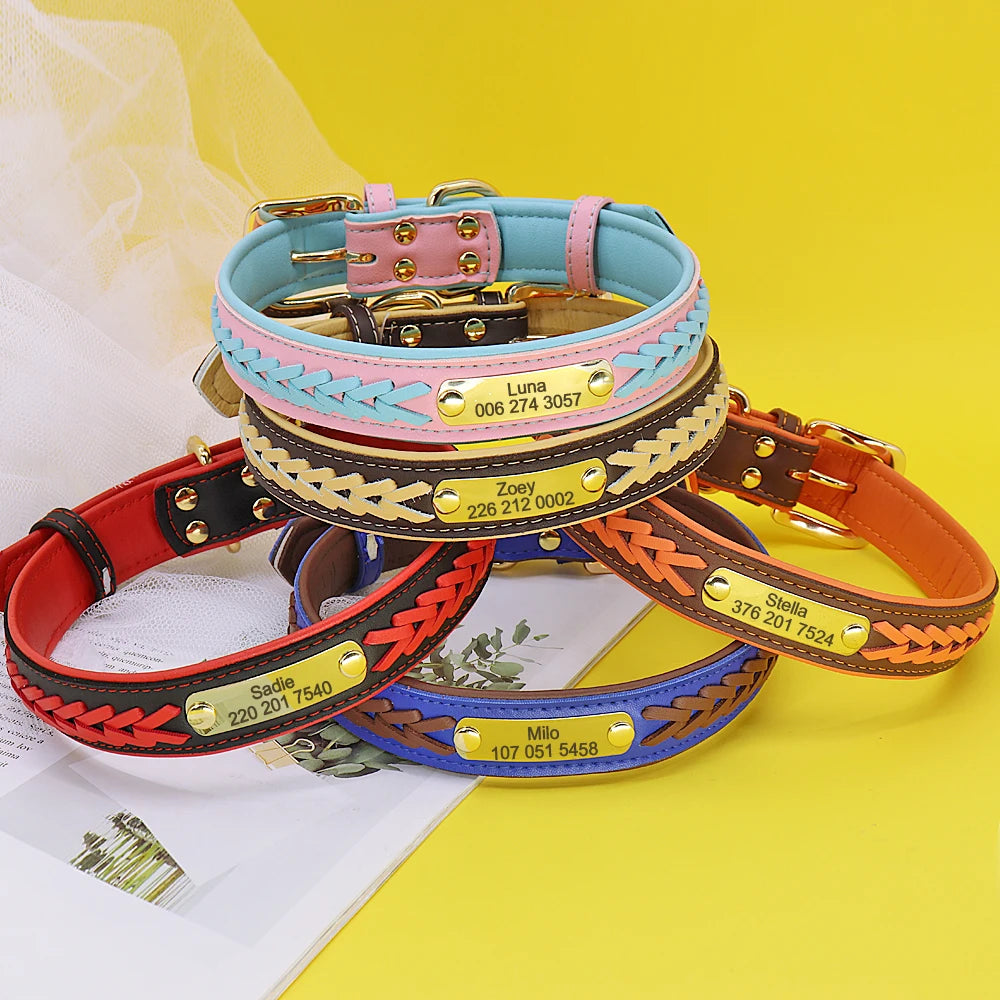 Personalized Dog Collar with Free Engraving - Premium PU Leather