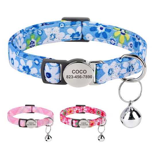 Personalized Cat Collar with Bell - Custom Engraved Breakaway