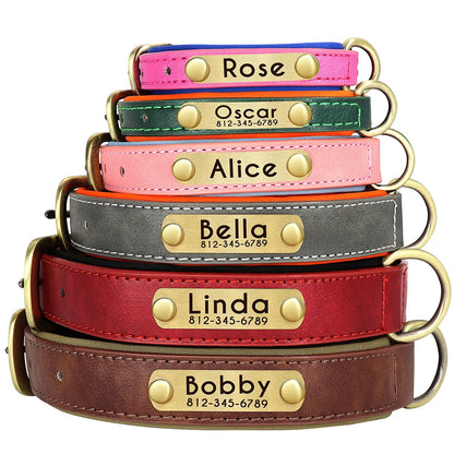 Personalized PU Leather Dog Collar with Free Engraving - Soft Padded
