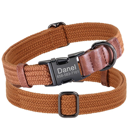 Custom Dog Collar with Name - Adjustable Nylon Pet Collar Brown