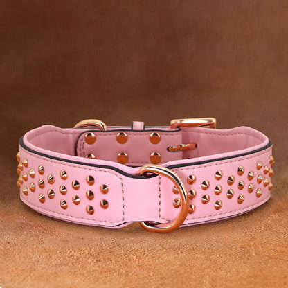 Spiked Leather Dog Collar - Adjustable Metal Rivet Pet Accessory