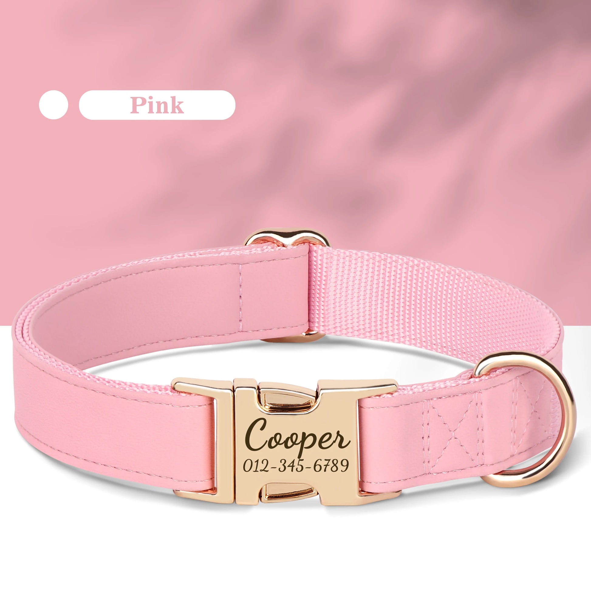 Custom Engraved Dog Collar - Personalized PU Leather Pet ID Collar Pink