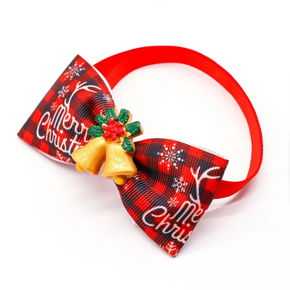 Christmas Dog Bowties Set - 30 Festive Plaid Bow Ties for Dogs