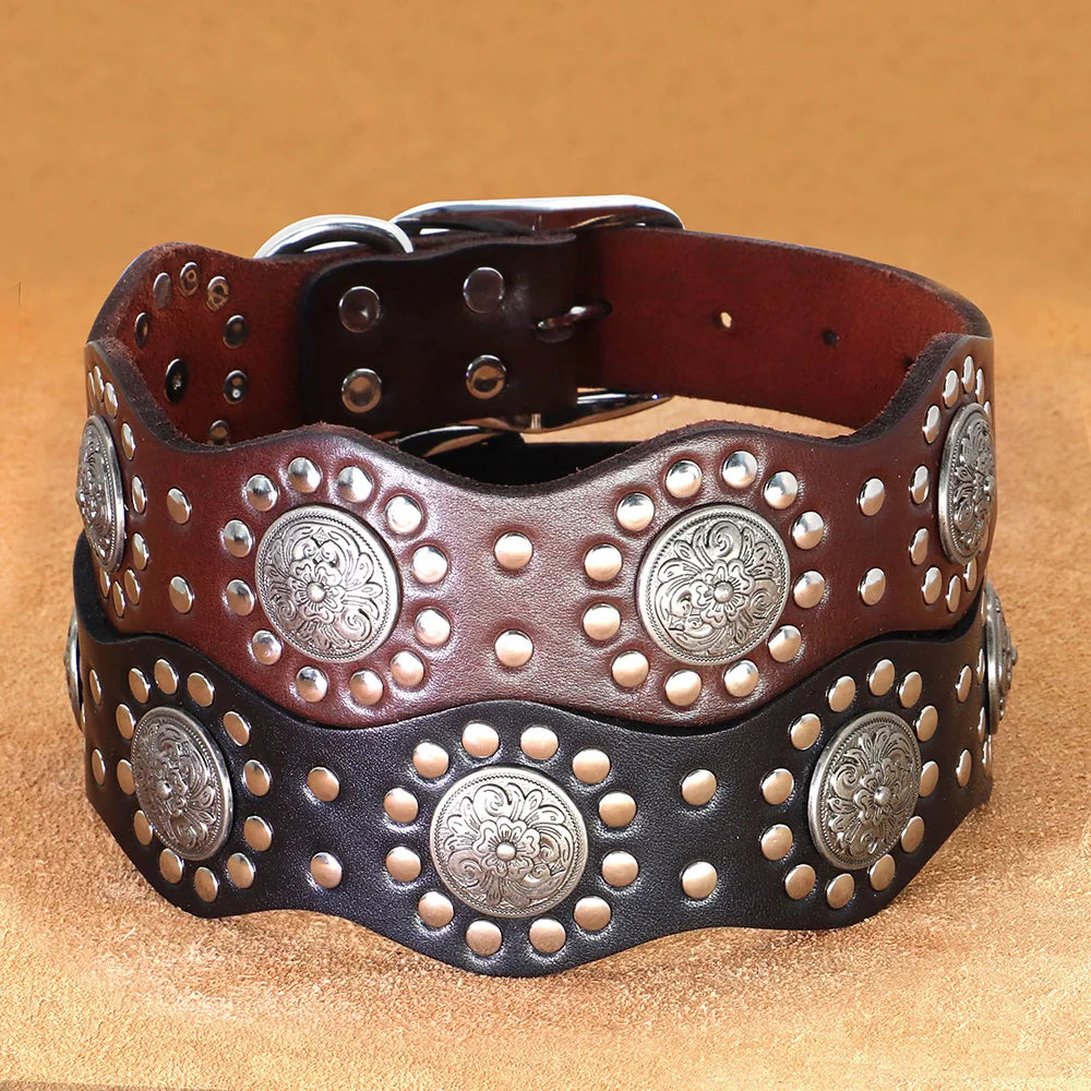 2 Inch Wide Spiked Leather Dog Collar for Large Dogs