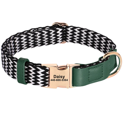 Custom Dog Collar with ID Tag - Personalized Nylon Leather Pet 476 Green