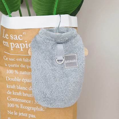 Soft Plush Dog Clothes T-Shirt Small Medium Dogs Cats - Warm Outfit Gray