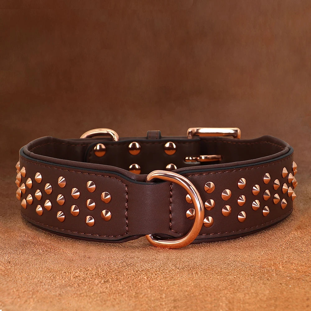 Spiked Leather Dog Collar - Adjustable Metal Rivet Pet Accessory