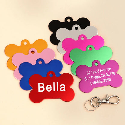 Bone Shaped Dog ID Tag - Custom Engraved Pet Name Aluminum