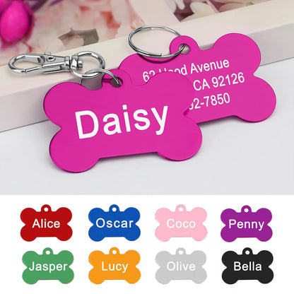 Bone Shaped Dog ID Tag - Custom Engraved Pet Name Aluminum