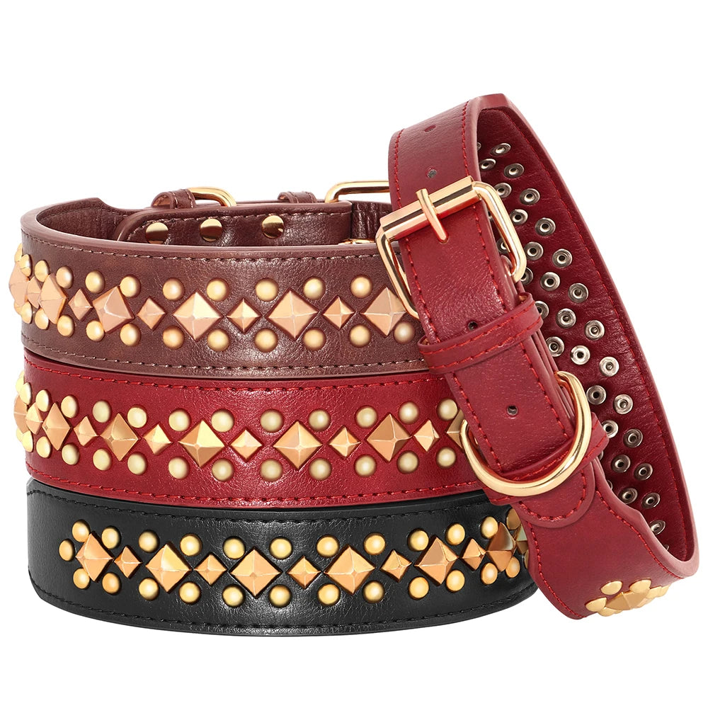 Spiked Leather Dog Collar - Adjustable Studded Collar for Dogs