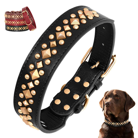 Spiked Leather Dog Collar - Adjustable Studded Collar for Dogs