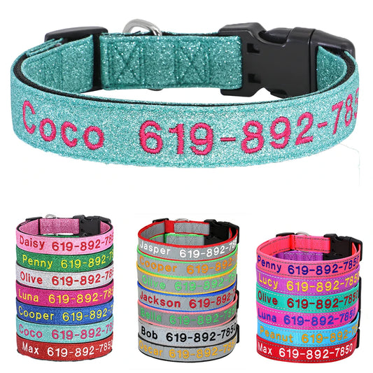 Personalized Reflective Dog Collar - Custom Embroidered Name & Phone
