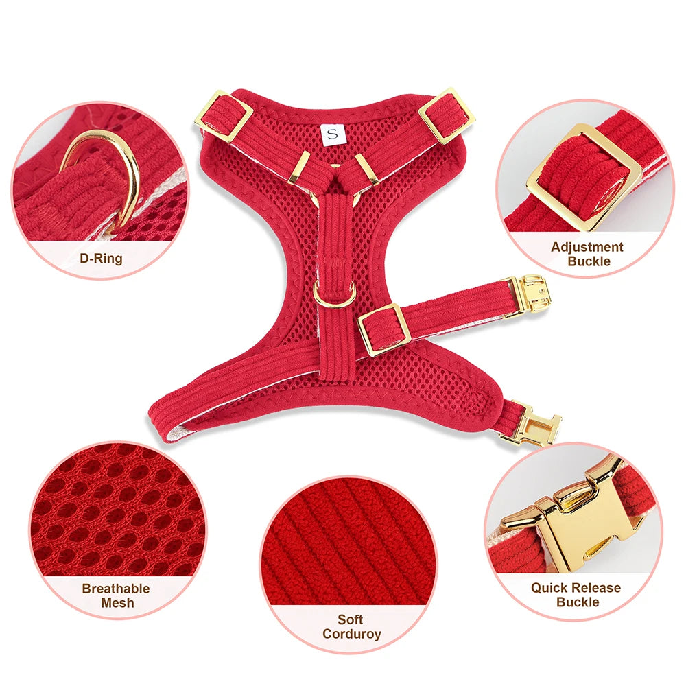 Adorable Bowknot Dog Harness Set - Soft Velvet Collar & Leash for Small Dogs