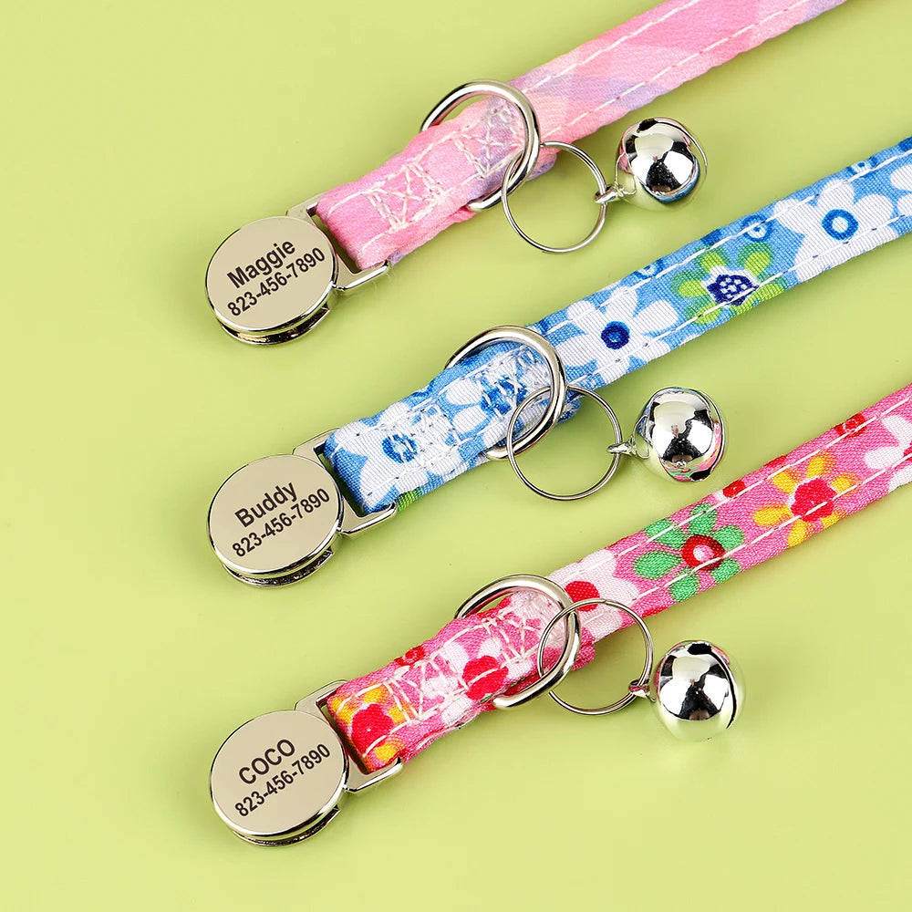 Personalized Cat Collar with Bell - Custom Engraved Breakaway