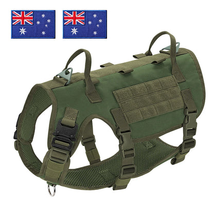 Tactical Dog Harness for Large Dogs - Military Grade Vest Green--AU