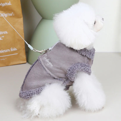 Winter Dog Jacket with Warm Fur Collar - Suede Pet Coat