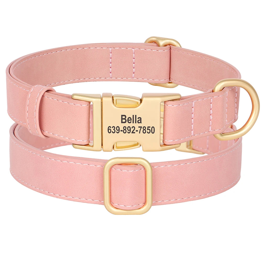 Custom Dog Collar PU Leather Personalized Pet Collar Metal Buckle