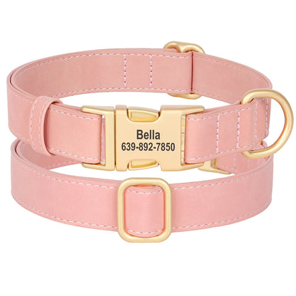 Custom Dog Collar PU Leather Personalized Pet Collar Metal Buckle