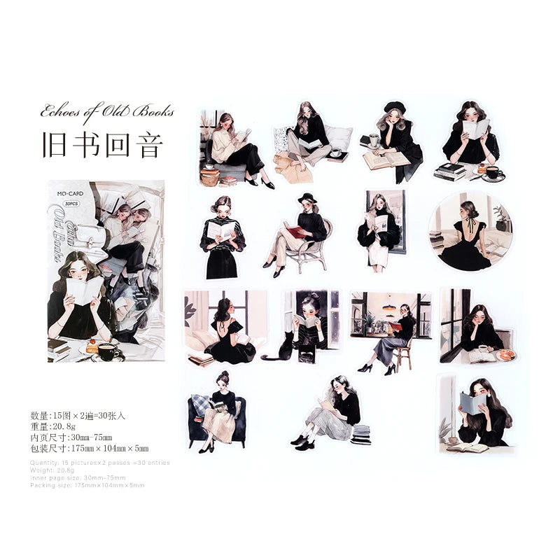 Reading Girl Stickers 30pcs - Aesthetic Book Lover Sticker Pack F
