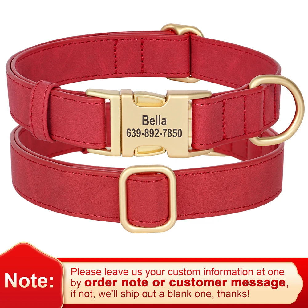 Custom Dog Collar PU Leather Personalized Pet Collar Metal Buckle
