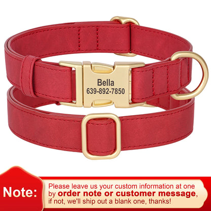 Custom Dog Collar PU Leather Personalized Pet Collar Metal Buckle