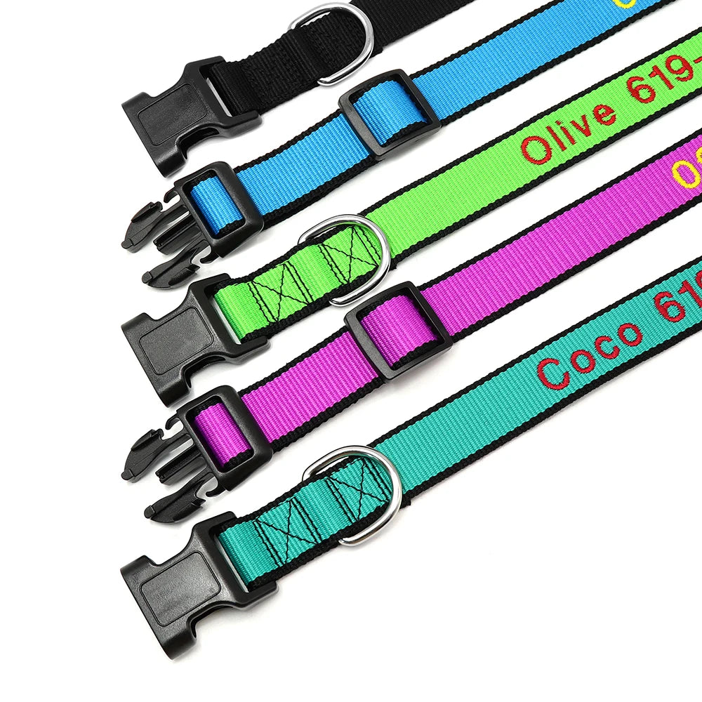 Custom Dog Collar with Embroidered Name - Adjustable Nylon Pet ID