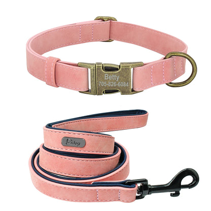 Personalized Dog Collar & Leash Set - Custom Engraved Pet Accessories Pink