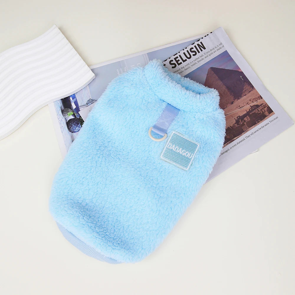Soft Plush Dog Clothes T-Shirt Small Medium Dogs Cats - Warm Outfit Blue