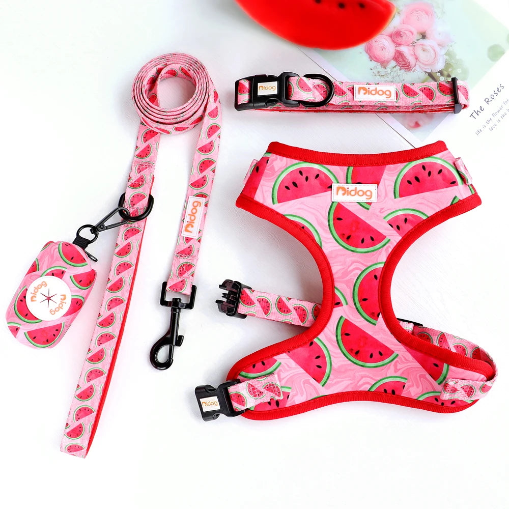 Dog Harness and Leash Set with Waste Bag Dispenser - Mesh Vest Red