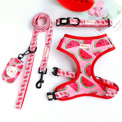 Dog Harness and Leash Set with Waste Bag Dispenser - Mesh Vest Red