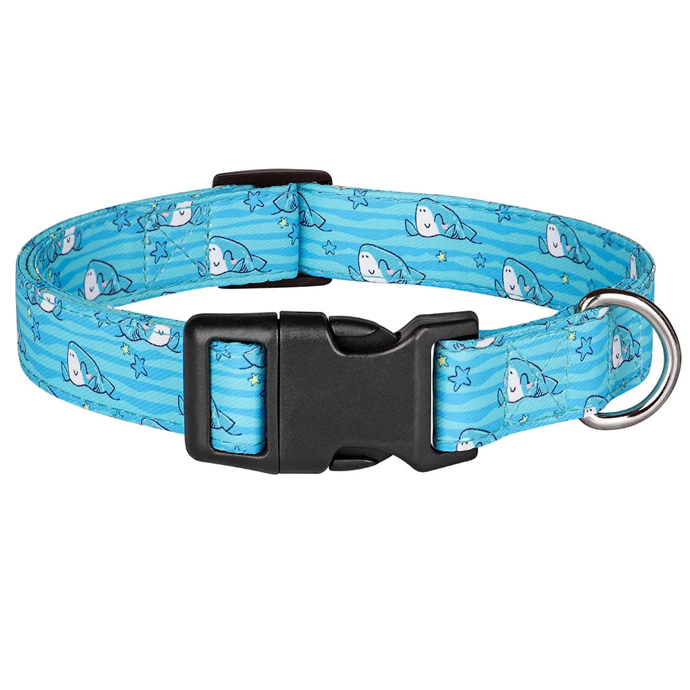 Adjustable Nylon Dog Collar - Cute Spring Summer Pet Necklace Blue