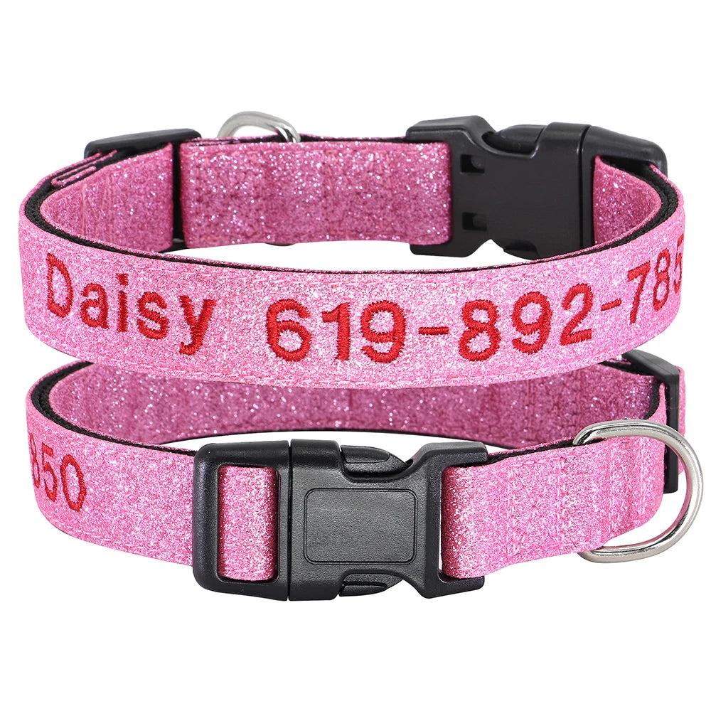 Personalized Reflective Dog Collar - Custom Embroidered Name & Phone 34 Pink