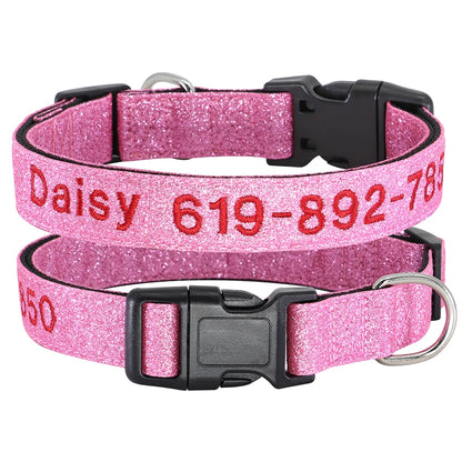Personalized Reflective Dog Collar - Custom Embroidered Name & Phone 34 Pink