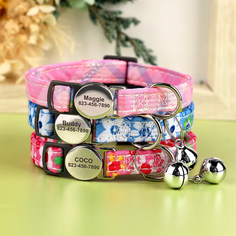 Personalized Cat Collar with Bell - Custom Engraved Breakaway